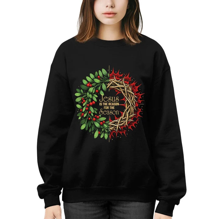 Jesus Is The Reason For The Season Christmas Wreath Sweatshirt, Christ's Love Christmas Wreath Sweatshirt