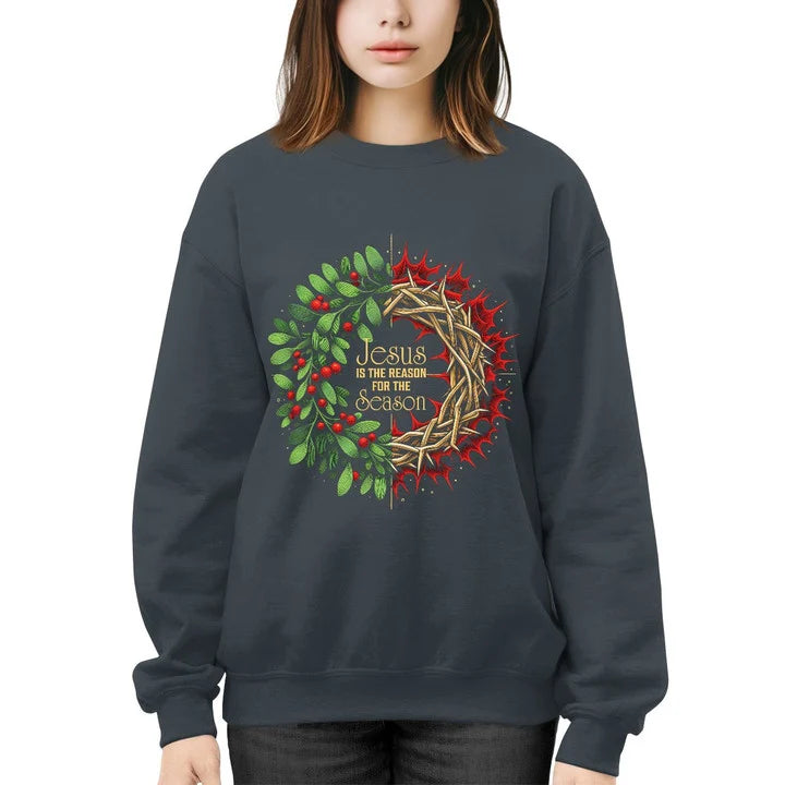 Jesus Is The Reason For The Season Christmas Wreath Sweatshirt, Christ's Love Christmas Wreath Sweatshirt