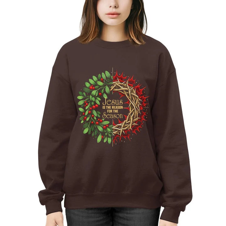 Jesus Is The Reason For The Season Christmas Wreath Sweatshirt, Christ's Love Christmas Wreath Sweatshirt