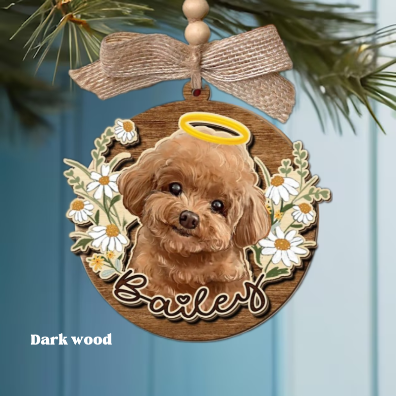 Custom Pet Flower Ornament,  Customized Ornament for Dog & Cat Lovers, Custom Pet Portrait Christmas Ornament