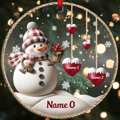 Personalized 1-8 Family Names Christmas Ornament, Acrylic Snowman Grandkid Ornament, Christmas Holiday Gift for Grandma/Mom