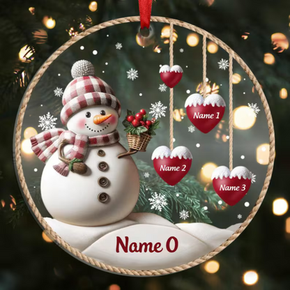 Personalized 1-8 Family Names Christmas Ornament, Acrylic Snowman Grandkid Ornament, Christmas Holiday Gift for Grandma/Mom