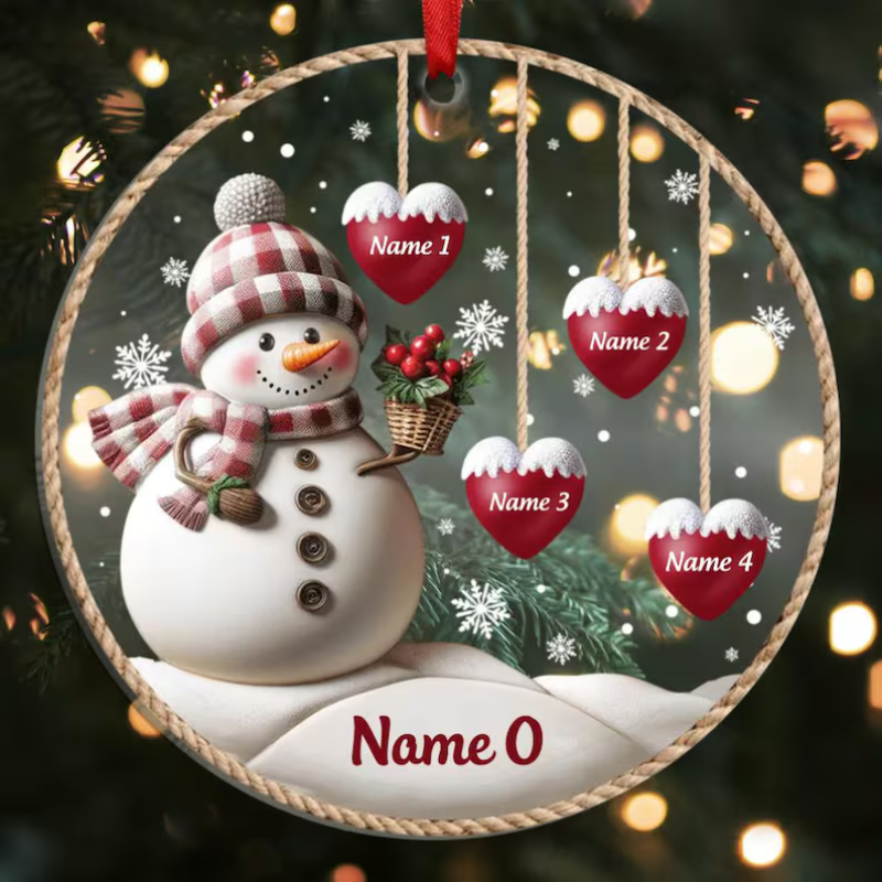 Personalized 1-8 Family Names Christmas Ornament, Acrylic Snowman Grandkid Ornament, Christmas Holiday Gift for Grandma/Mom