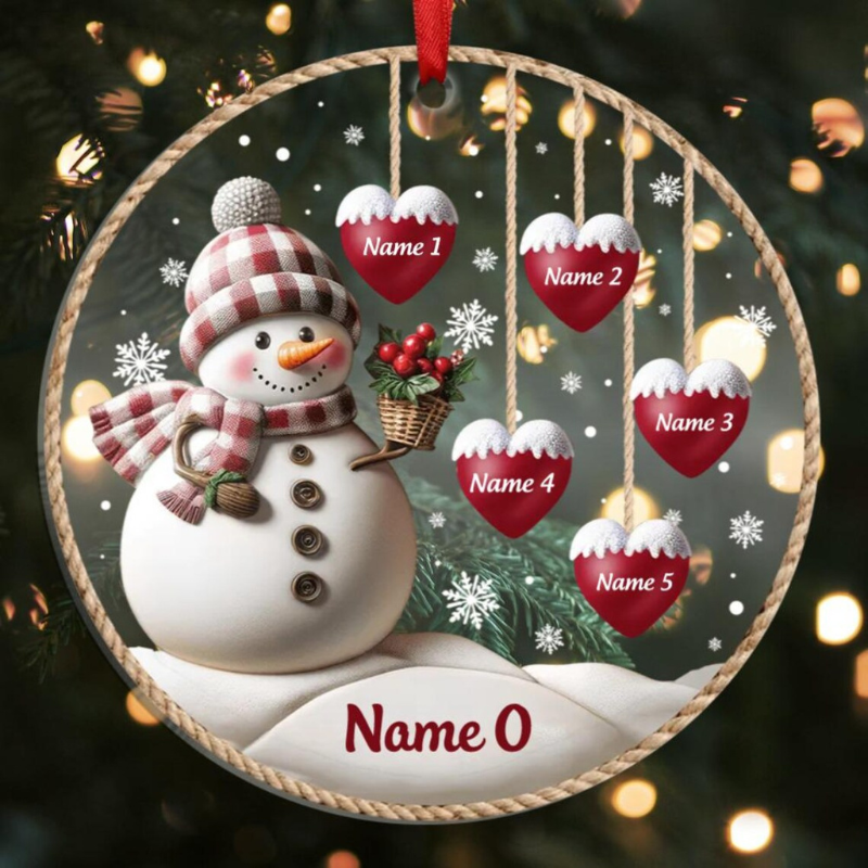 Personalized 1-8 Family Names Christmas Ornament, Acrylic Snowman Grandkid Ornament, Christmas Holiday Gift for Grandma/Mom