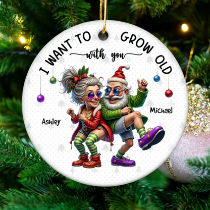 Funny Elderly Couple Christmas Party Whimsical Holiday Personalized Ceramic Ornament, Jolly Grandparents Christmas Ornament – Laughs & Love for the Holidays