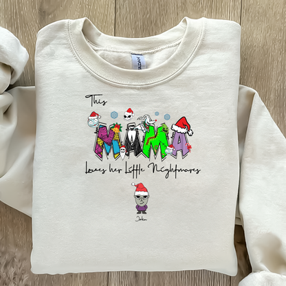 Personalized This Mama Loves Her Little Nightmares Sweatshirt, Christmas with Mama’s Little Mischief Makers