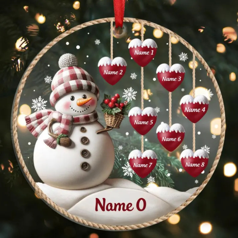 Personalized 1-8 Family Names Christmas Ornament, Acrylic Snowman Grandkid Ornament, Christmas Holiday Gift for Grandma/Mom