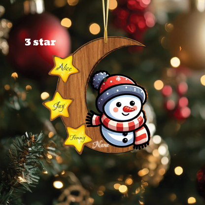 Custom Snowman Wood Ornament Gift, Personalized Snowman on the Moon Ornament