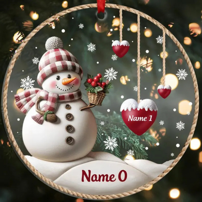 Personalized 1-8 Family Names Christmas Ornament, Acrylic Snowman Grandkid Ornament, Christmas Holiday Gift for Grandma/Mom