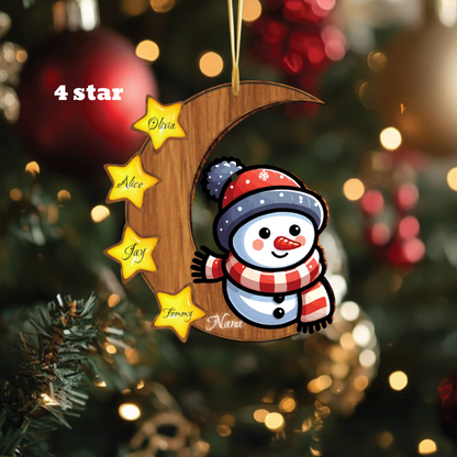 Custom Snowman Wood Ornament Gift, Personalized Snowman on the Moon Ornament