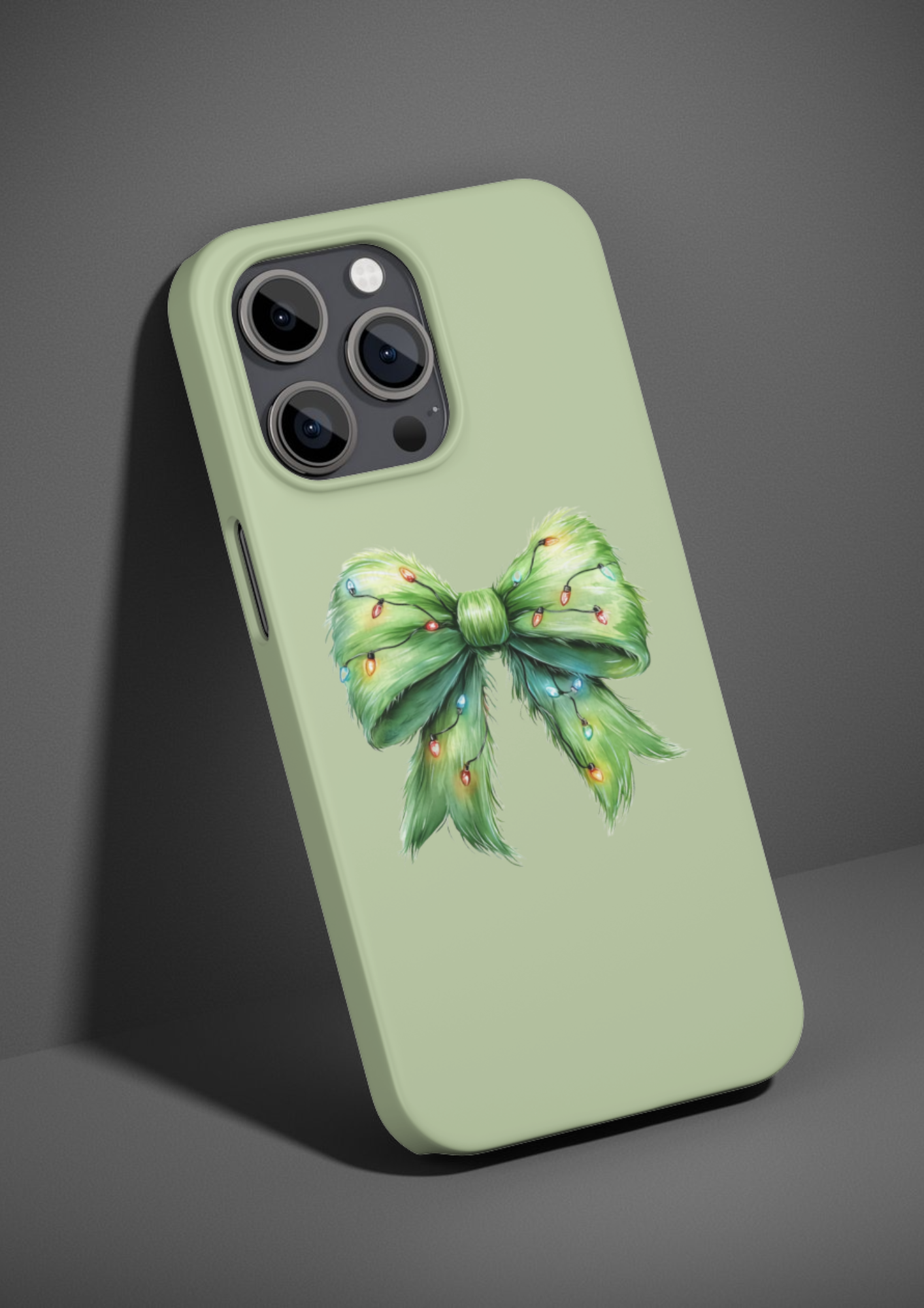 Grinch Bow with Lights Phone Case, Holiday Green Ribbon with Lights Phone Case