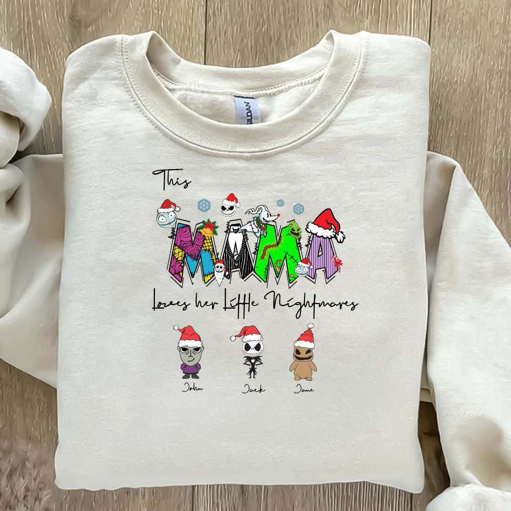 Personalized This Mama Loves Her Little Nightmares Sweatshirt, Christmas with Mama’s Little Mischief Makers