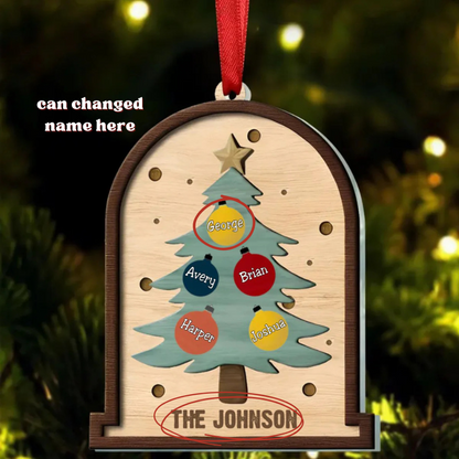 Personalized Family Christmas Tree, Family Tree Wooden Ornament