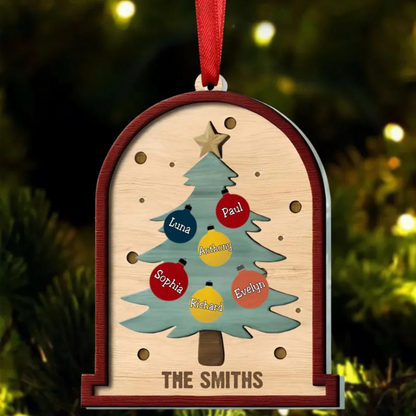 Personalized Family Christmas Tree, Family Tree Wooden Ornament