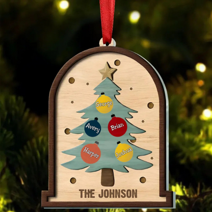 Personalized Family Christmas Tree, Family Tree Wooden Ornament