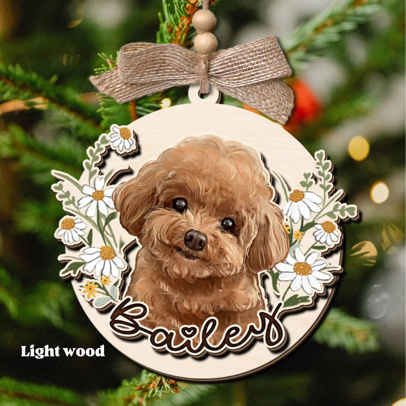 Custom Pet Flower Ornament,  Customized Ornament for Dog & Cat Lovers, Custom Pet Portrait Christmas Ornament