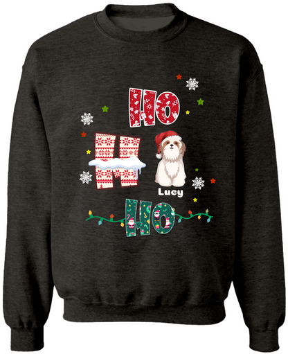 Ho Ho Ho! Festive Dog Christmas Sweatshirt, Customized Dogs Christmas Sweatshirt, Custom Xmas Dogs, Funny Dogs Christmas Gift