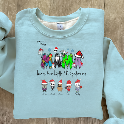 Personalized This Mama Loves Her Little Nightmares Sweatshirt, Christmas with Mama’s Little Mischief Makers