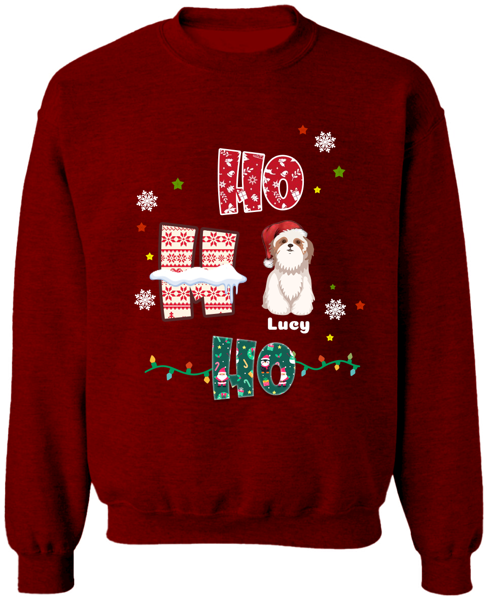 Ho Ho Ho! Festive Dog Christmas Sweatshirt, Customized Dogs Christmas Sweatshirt, Custom Xmas Dogs, Funny Dogs Christmas Gift