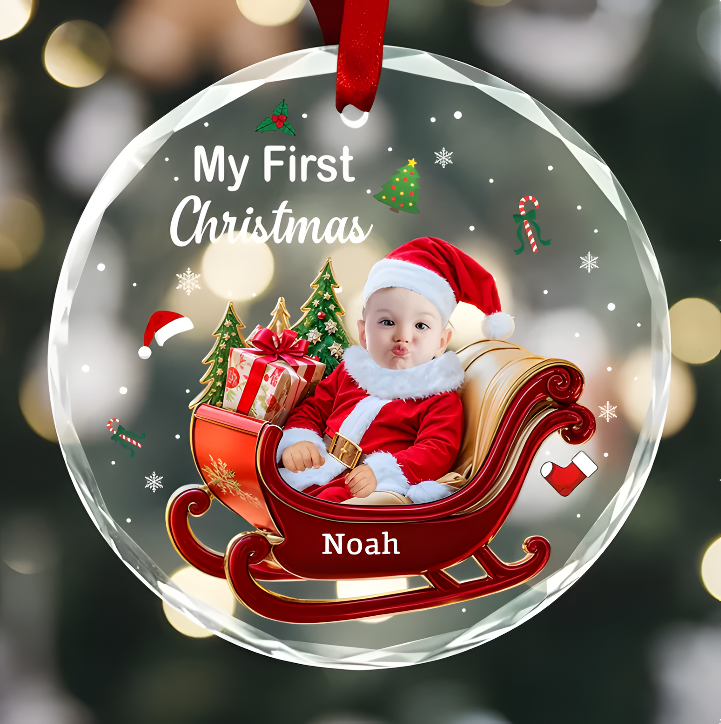 Personalized Baby First Christmas Glass Ornament, First Noel for Baby – Personalized Glass Ornament with Baby's Picture