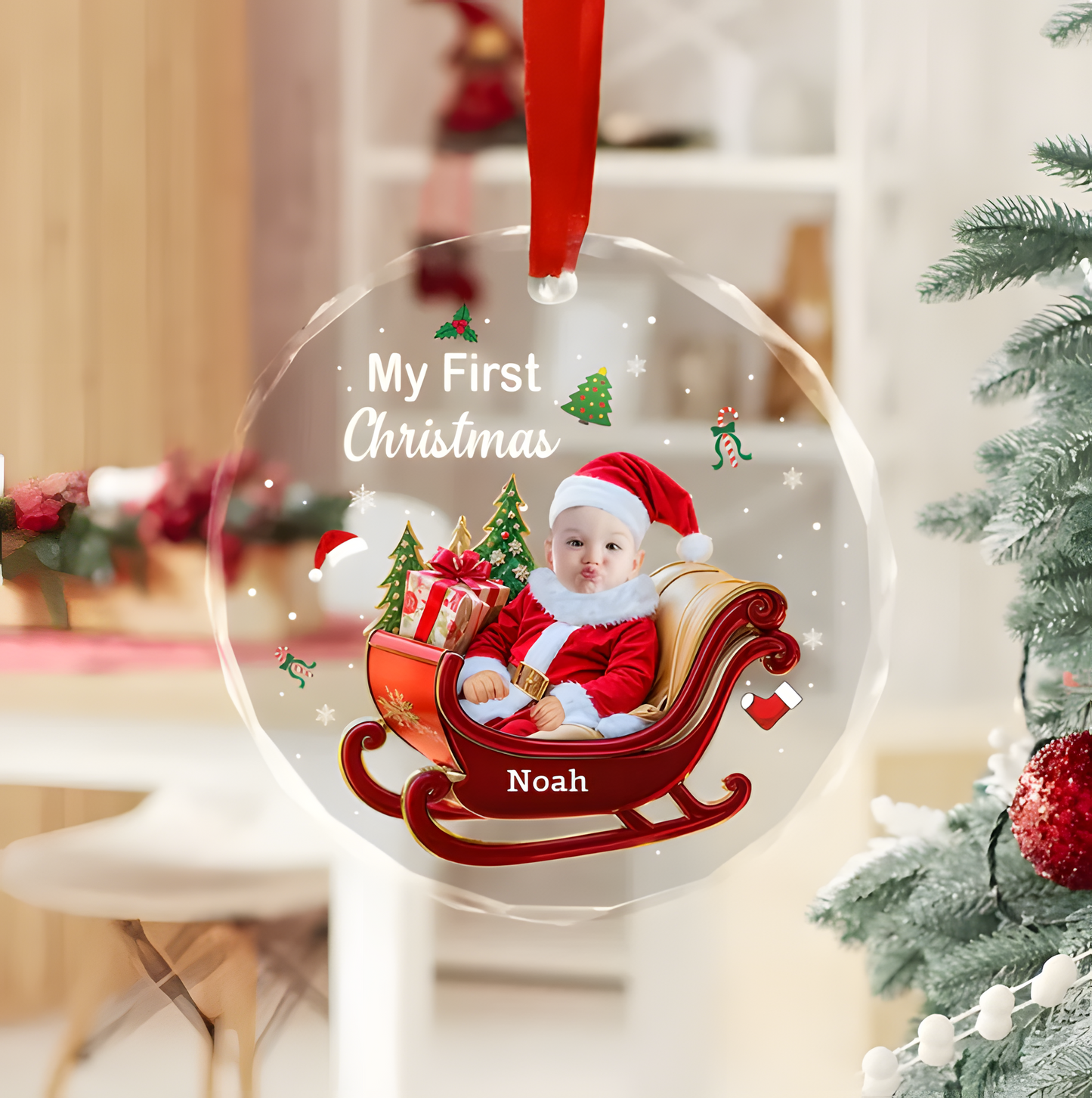 Personalized Baby First Christmas Glass Ornament, First Noel for Baby – Personalized Glass Ornament with Baby's Picture