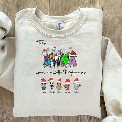 Personalized This Mama Loves Her Little Nightmares Sweatshirt, Christmas with Mama’s Little Mischief Makers