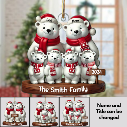 Polar Bears Christmas Family Personalized Acrylic Ornament, Custom Polar Bear Family Ornament