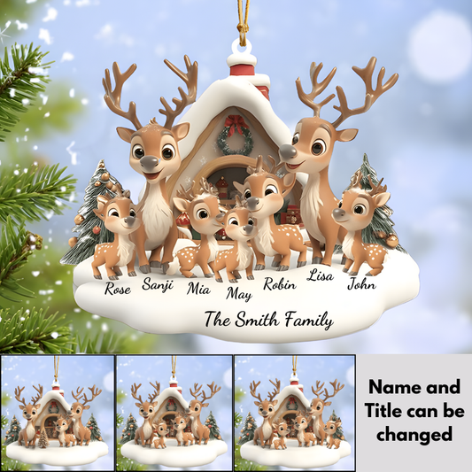 Personalized Reindeer Family Ornament 2024, Personalized Family Reindeer Ornament for Christmas