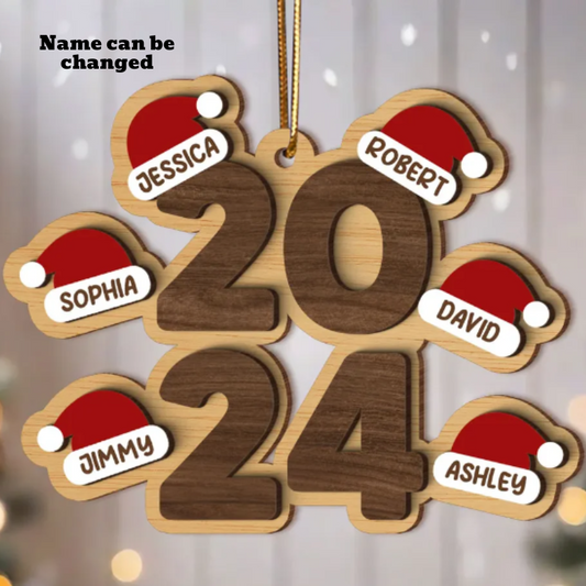 Santa Hat Family Stack 2024 – Personalized Holiday Keepsake, 2024 Holiday Cheer Stacked Family Santa Hats Ornament