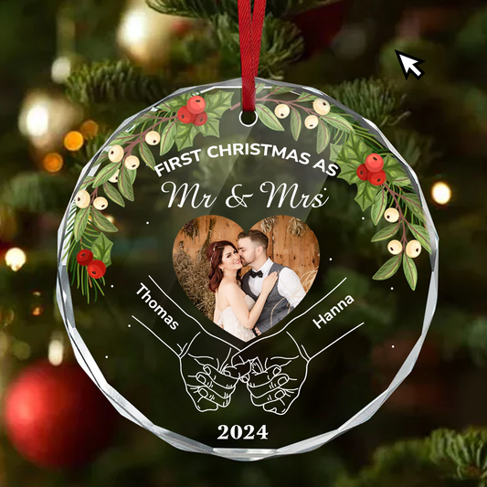 Holding Hands First Christmas Couple Ornament, Personalized First Christmas Couple Arcylic Ornament