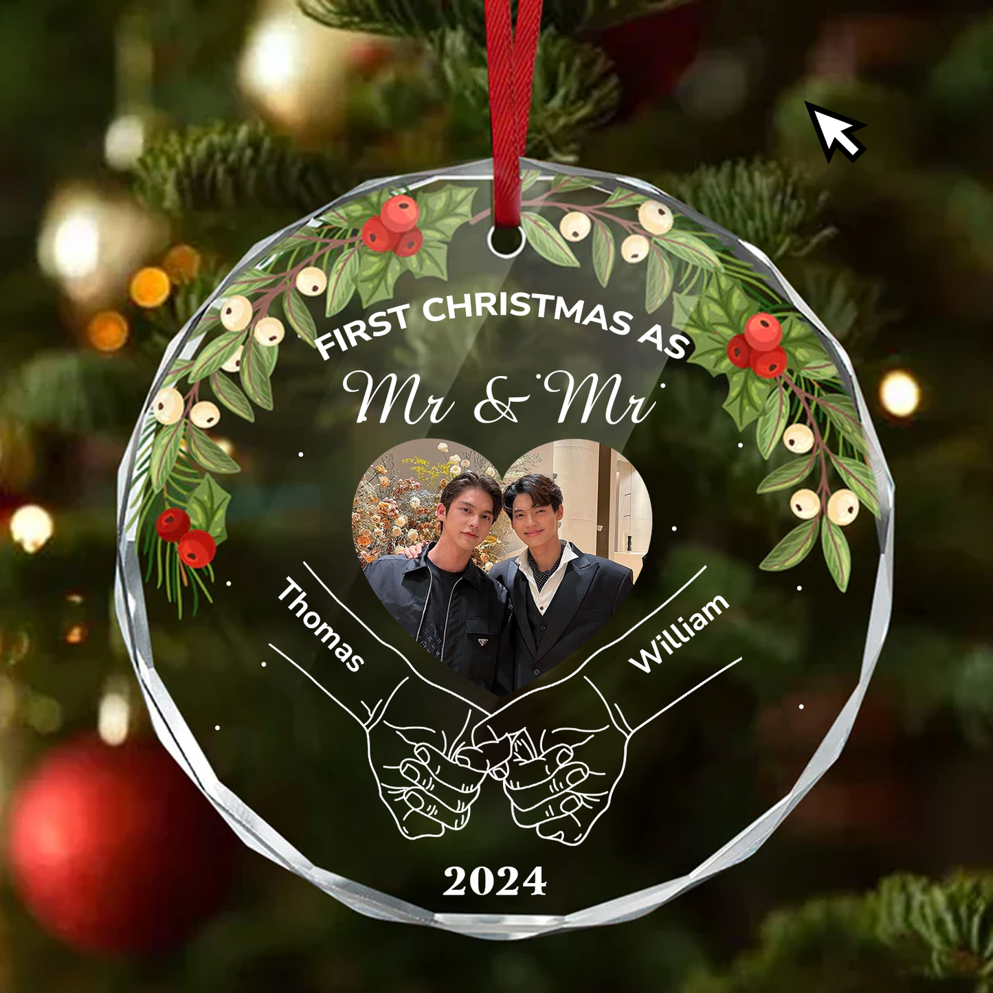 Holding Hands First Christmas Couple Ornament, Personalized First Christmas Couple Arcylic Ornament