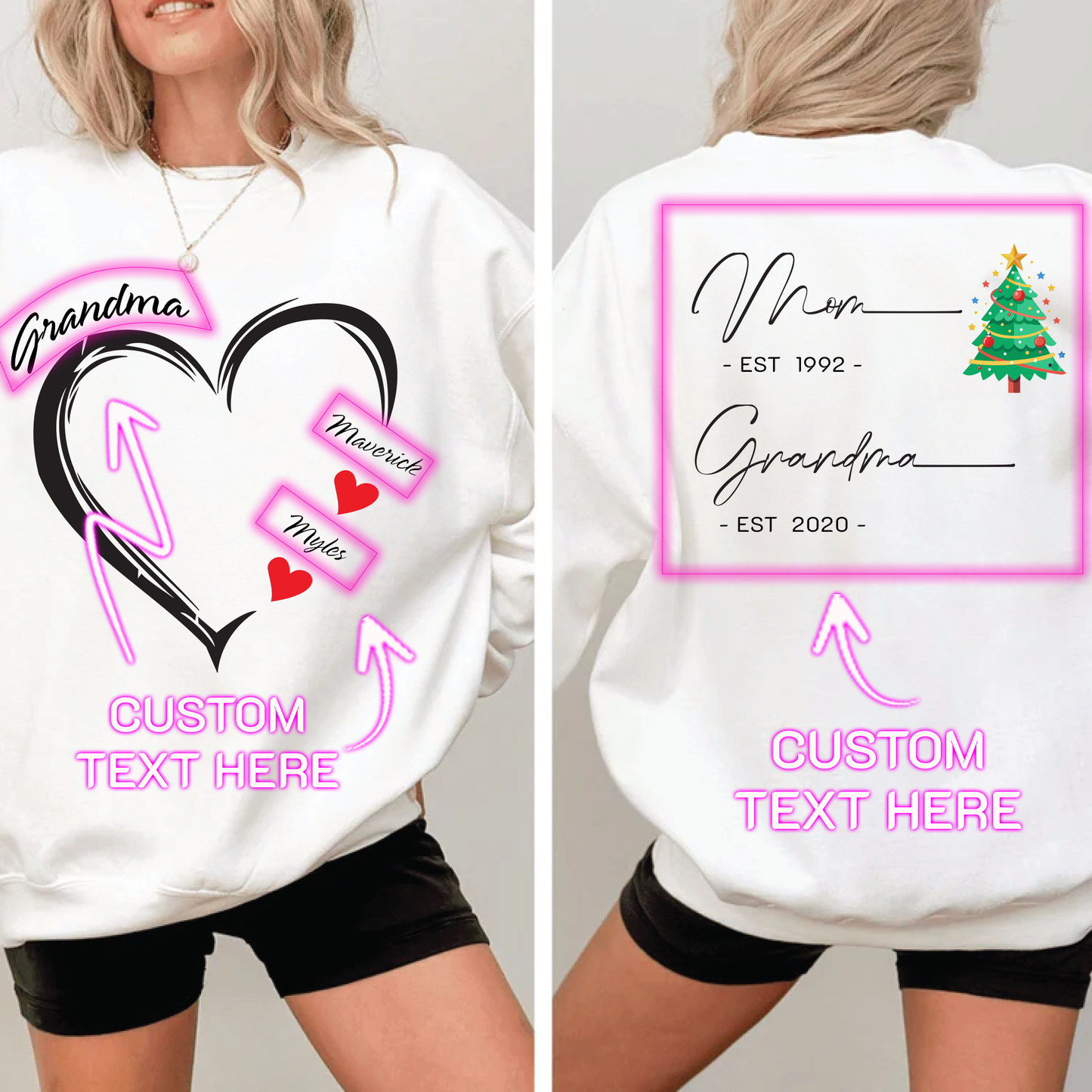 Custom Mom and Grandma's Love Sweatshirt, Personailzed Mom and Grandma Hearts Sweatshirt