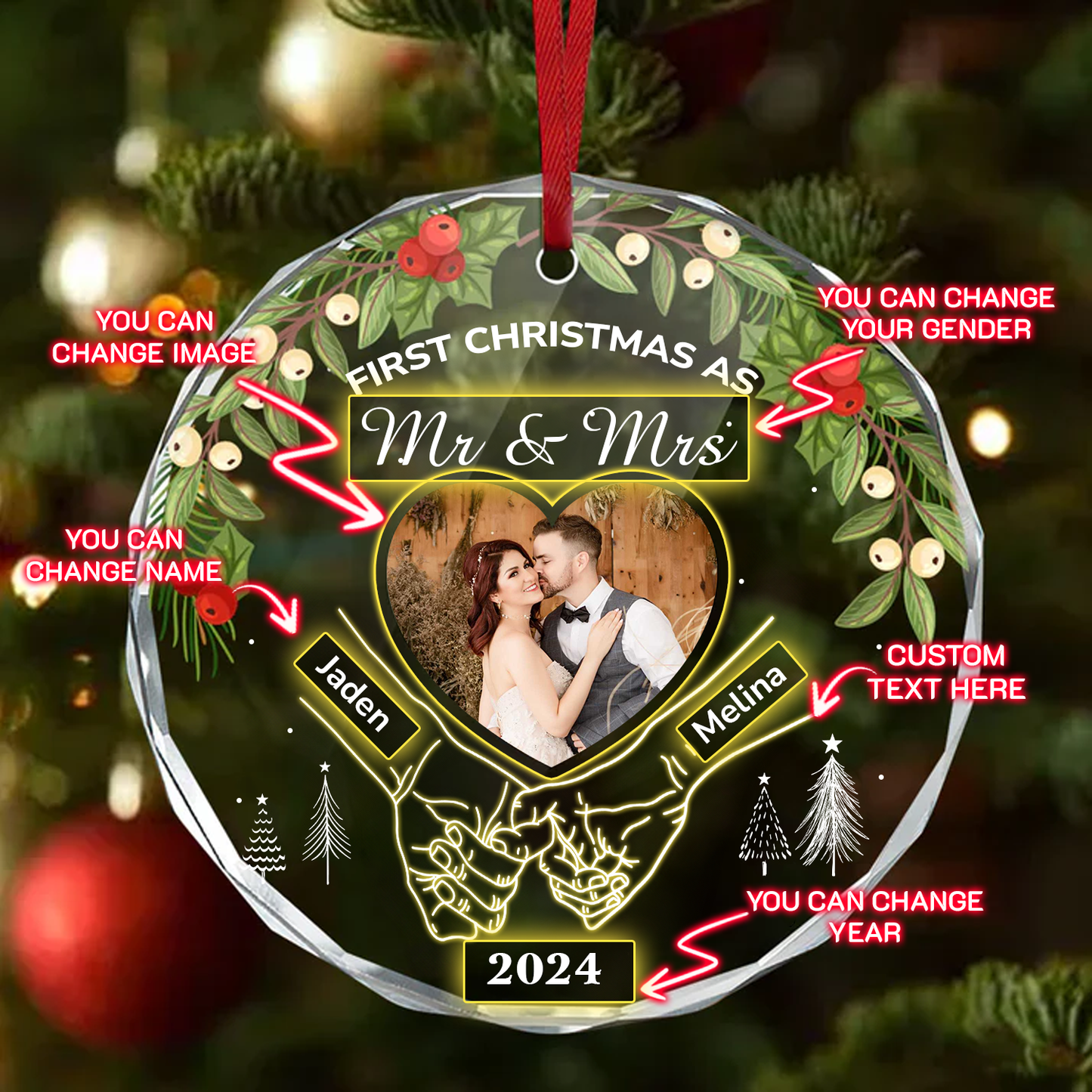 Holding Hands First Christmas Couple Ornament, Personalized First Christmas Couple Arcylic Ornament