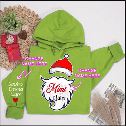 Custom Claus Christmas With Grandkids Hoodie, Custom Mimi Santa Christmas With Grandkids Hoodie