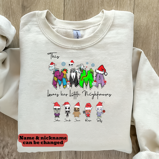 Personalized This Mama Loves Her Little Nightmares Sweatshirt, Christmas with Mama’s Little Mischief Makers