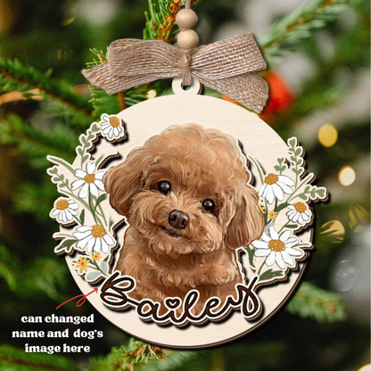 Custom Pet Flower Ornament,  Customized Ornament for Dog & Cat Lovers, Custom Pet Portrait Christmas Ornament