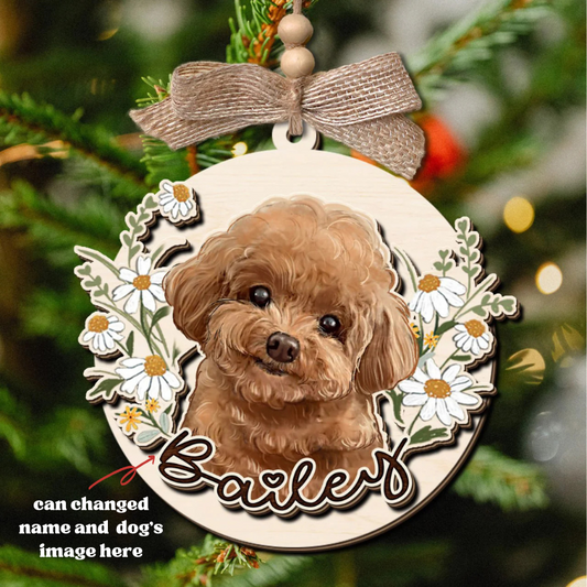 Custom Pet Flower Ornament,  Customized Ornament for Dog & Cat Lovers, Custom Pet Portrait Christmas Ornament