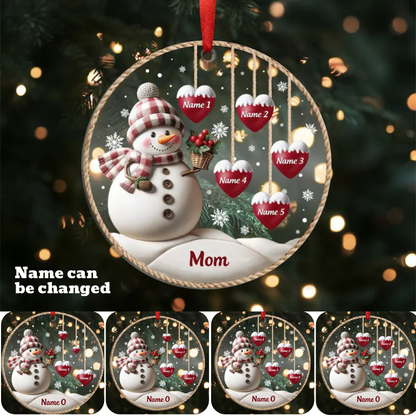 Personalized 1-8 Family Names Christmas Ornament, Acrylic Snowman Grandkid Ornament, Christmas Holiday Gift for Grandma/Mom