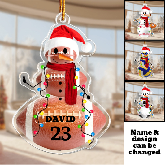 Sport Snowman Acrylic Ornament, Personalized Gift for Players, Teams and Boys