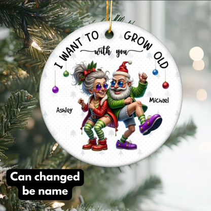 Funny Elderly Couple Christmas Party Whimsical Holiday Personalized Ceramic Ornament, Jolly Grandparents Christmas Ornament – Laughs & Love for the Holidays