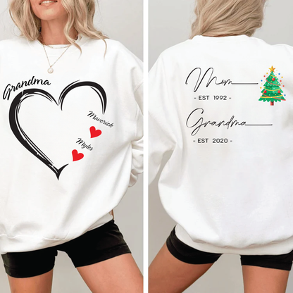 Custom Mom and Grandma's Love Sweatshirt, Personailzed Mom and Grandma Hearts Sweatshirt